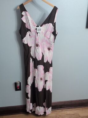 Paper Heart Brown Maxi Dress with Pink Floral Pattern